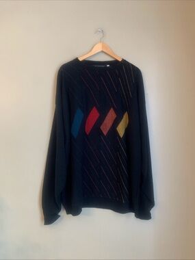 Protege Sweater Mens 2XLT Multicolor Geometric Knit Crewneck Pullover Made USA